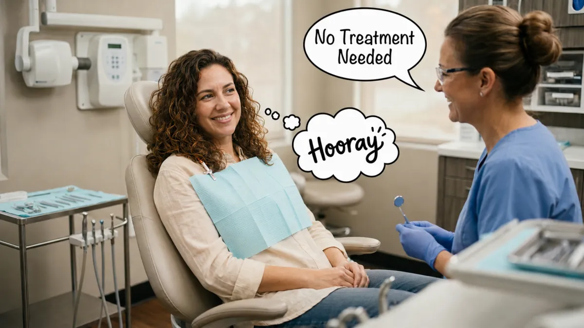 Happy dental visit with no treatment needed